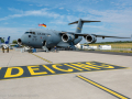 Boeing C-17 Globemaster III ist ein multifunktionales vierstrahliges Militärtransportflugzeug -  ILA 2022 Internationale Luft- und Raumfahrtausstellung Berlin in Brandenburg