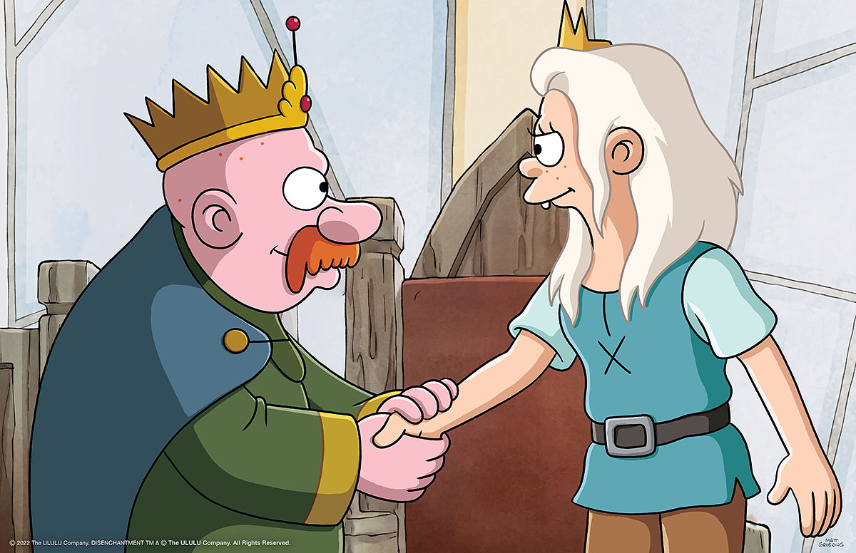Disenchantment (L to R) John DiMaggio as King Zog and Abbi Jacobson as Bean in Disenchantment. Cr. COURTESY OF NETFLIX © 2022